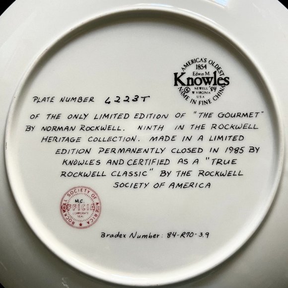 Norman Rockwell “The Gourmet” Limited Edition Collectors Plate 8 ½” - Picture 2 of 7